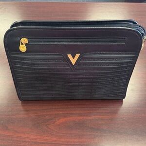 Valentino Black leather clutch Bag with Gold Accents